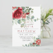 Red Blush Burgundy Greenery Elegant Wedding Einladung (Stehend Vorderseite)