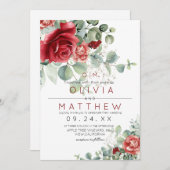 Red Blush Burgundy Greenery  Elegant Wedding Einladung (Vorne/Hinten)