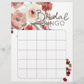 Red Blush Floral Rose Brautparty Bingo (Vorderseite)