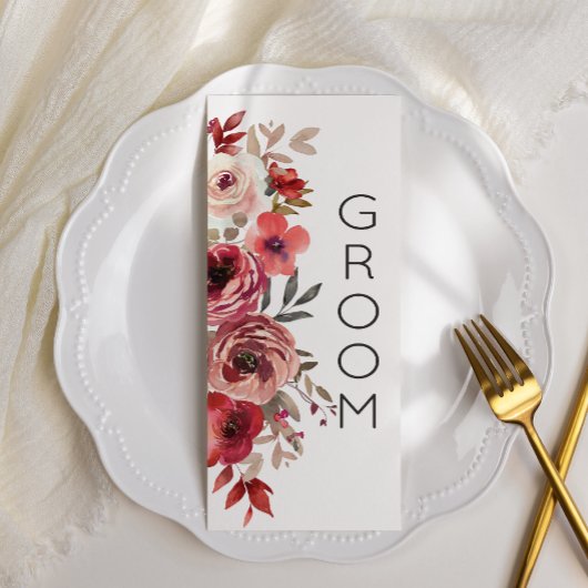 Red Blush Floral Roses Reserved Seating  Menükarte