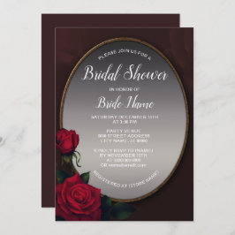 Red Blush Floral Silver Gray Mirror Bridal Shower Einladung