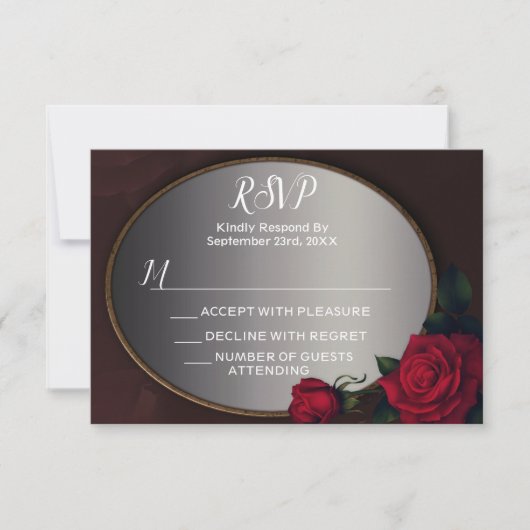 Red Blush Floral Silver Gray Mirror RSVP Karte (Vorderseite)