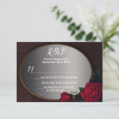 Red Blush Floral Silver Gray Mirror RSVP Karte (Stehend Vorderseite)