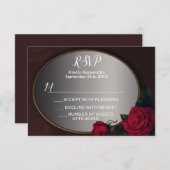 Red Blush Floral Silver Gray Mirror RSVP Karte (Vorne/Hinten)