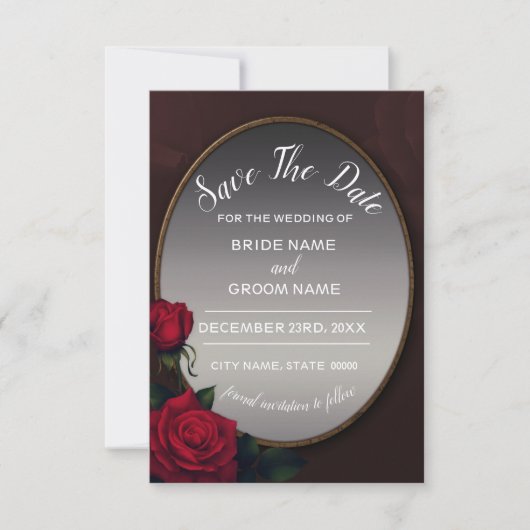 Red Blush Floral Silver Gray Mirror Save The Date (Vorderseite)