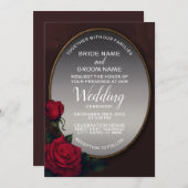 Red Blush Floral Silver Gray Mirror Wedding Einladung (Vorne/Hinten)