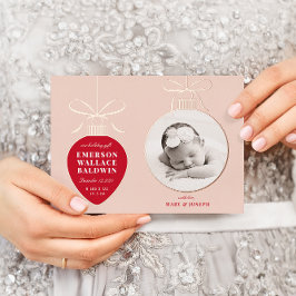 Red Blush Ornament Baby Announcement Holiday Card Folien Feiertagskarte