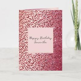 Red Blush Pink Glitzer Sparkard Leopard Print Karte