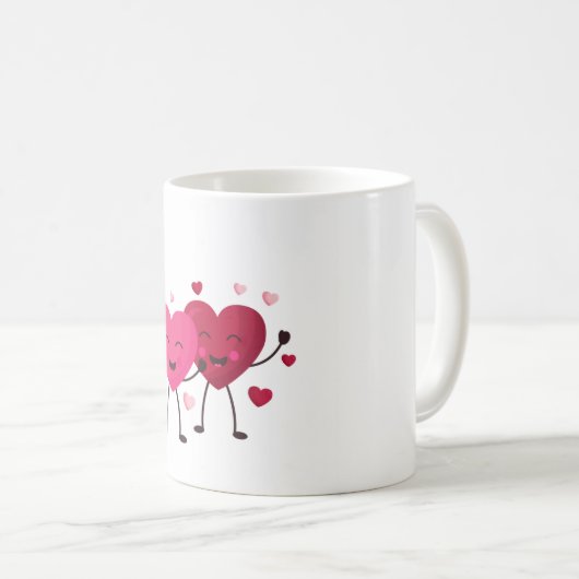 Red & Blush Pink Hearts Romantic Mug Kaffeetasse (VorderseiteRechts)