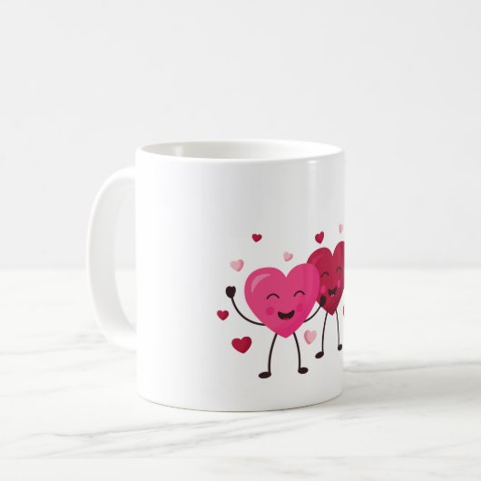 Red & Blush Pink Hearts Romantic Mug Kaffeetasse (Vorderseite Links)