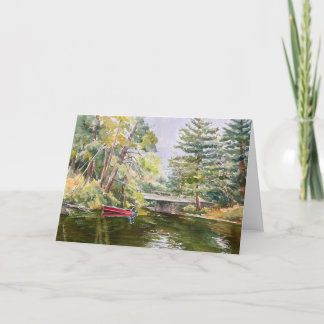 Red Boat in Mountain Lake Aquarell Angelkarte Dankeskarte