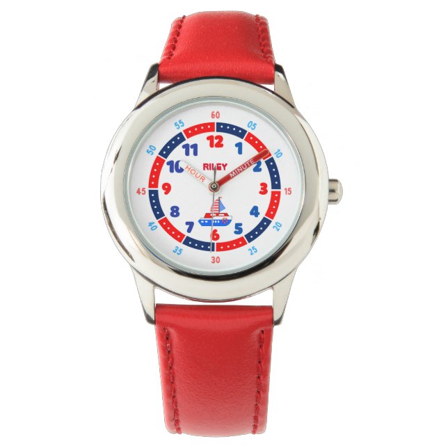 Red Boat Kids Learning Watch | Hin- und Minutenlei Armbanduhr (Vorderseite)