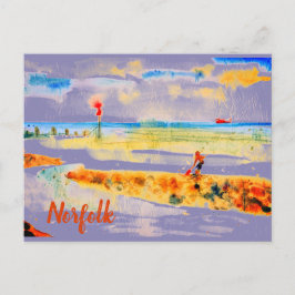 Red Boat on beach in Mundesley, Norfolk Postcard Postkarte