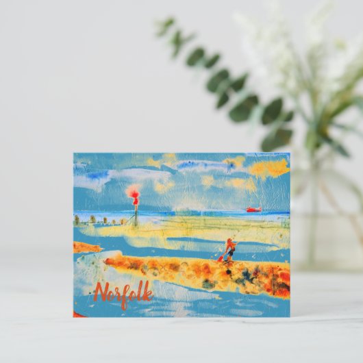 Red Boat on beach in Mundesley, Norfolk Postcard Postkarte (Stehend Vorderseite)