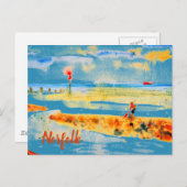 Red Boat on beach in Mundesley, Norfolk Postcard Postkarte (Vorne/Hinten)