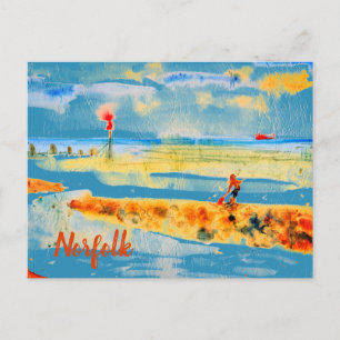 Red Boat on beach in Mundesley, Norfolk Postcard Postkarte