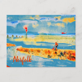 Red Boat on beach in Mundesley, Norfolk Postcard Postkarte