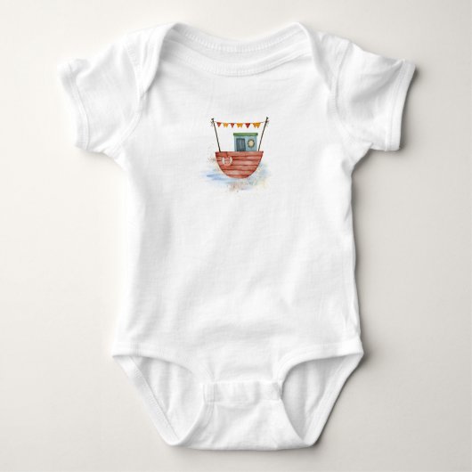 Red Boat on Ocean T-Shirt Baby Strampler (Vorderseite)