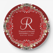 Red Bohemisch Batik Monogram V2 Wedding Pappteller (Vorderseite)