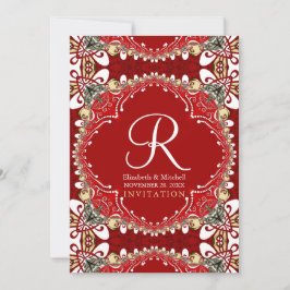 Red Bohemisch Batik Monogram Wedding 12x18 Einladung