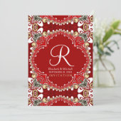 Red Bohemisch Batik Monogram Wedding 12x18 Einladung (Stehend Vorderseite)