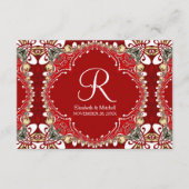 Red Bohemisch Batik Monogram Wedding Begleitkarte (Vorderseite)