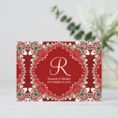 Red Bohemisch Batik Monogram Wedding Begleitkarte (Stehend Vorderseite)