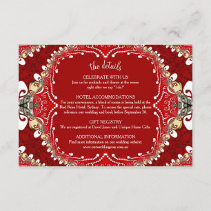 Red Bohemisch Batik Monogram Wedding Begleitkarte