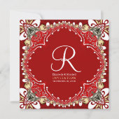Red Bohemisch Batik Monogram Wedding Einladung (Vorderseite)