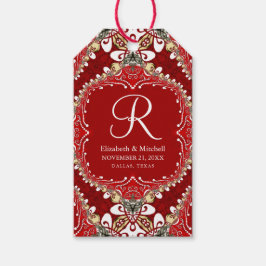 Red Bohemisch Batik Monogram Wedding Geschenkanhänger