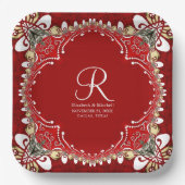 Red Bohemisch Batik Monogram Wedding Pappteller (Vorderseite)