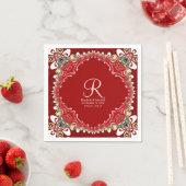 Red Bohemisch Batik Monogram Wedding Serviette (Beispiel)