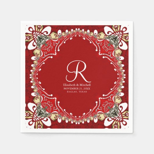 Red Bohemisch Batik Monogram Wedding Serviette (Vorderseite)