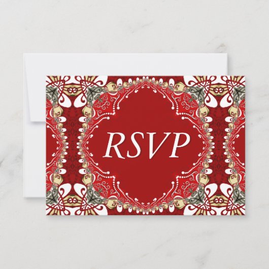 Red Bohemisch Batik Wedding RSVP Karte (Vorderseite)