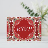Red Bohemisch Batik Wedding RSVP Karte (Stehend Vorderseite)