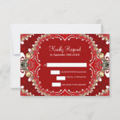 Red Bohemisch Batik Wedding RSVP Karte (Rückseite)