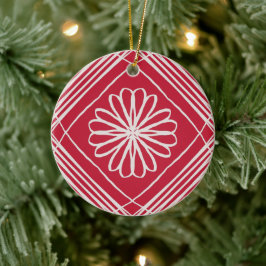 Red Boho Abstrakt Pattern Blume Weihnachtsbaum Keramik Ornament