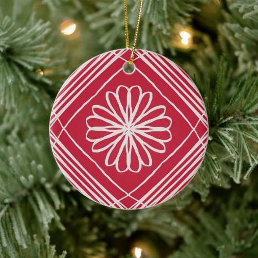 Red Boho Abstrakt Pattern Blume Weihnachtsbaum Keramik Ornament (Baum)