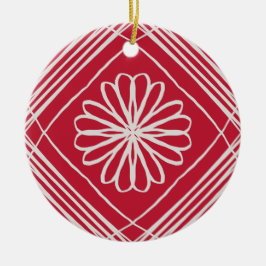 Red Boho Abstrakt Pattern Blume Weihnachtsbaum Keramik Ornament