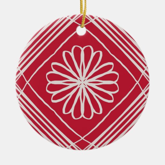 Red Boho Abstrakt Pattern Blume Weihnachtsbaum Keramik Ornament (Vorne)