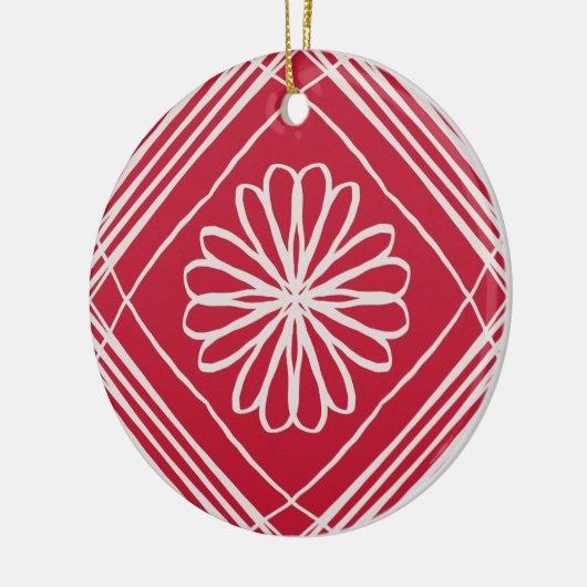 Red Boho Abstrakt Pattern Blume Weihnachtsbaum Keramik Ornament (Links)