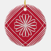 Red Boho Abstrakt Pattern Blume Weihnachtsbaum Keramik Ornament (Hinten)