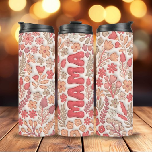 Red Boho Floral Mama Thermosbecher