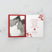 Red Boho Floral Peacock Double Xi Chinesische Hoch Dankeskarte (Innenseite)