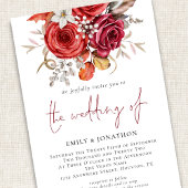 Red Boho Florals 3 Fotos QR Code Wedding Einladung