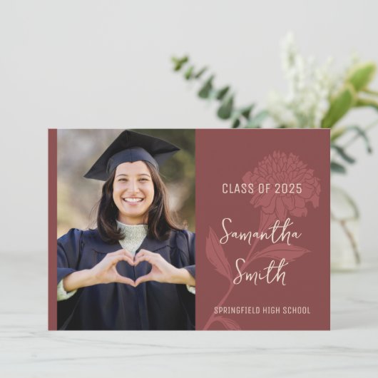 Red Boho Foto Einladung (Stehend Vorderseite)