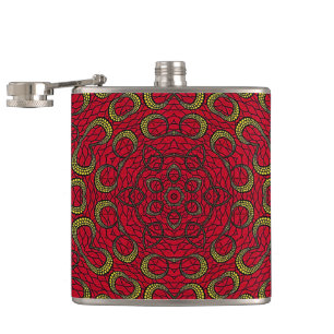 Red Boho Mandala Geometric Rosette Retro Hippie Flachmann