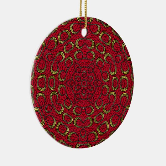 Red Boho Mandala Geometric Rosette Retro Hippie Keramik Ornament (Rechts)