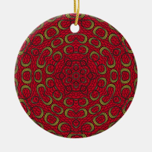 Red Boho Mandala Geometric Rosette Retro Hippie Keramik Ornament (Vorne)