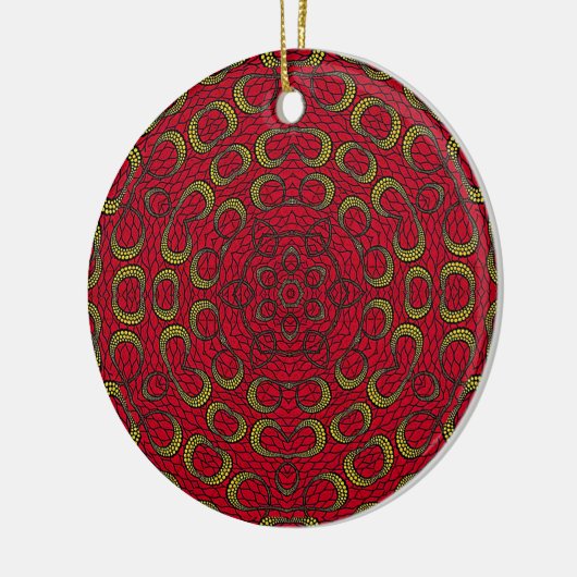 Red Boho Mandala Geometric Rosette Retro Hippie Keramik Ornament (Links)